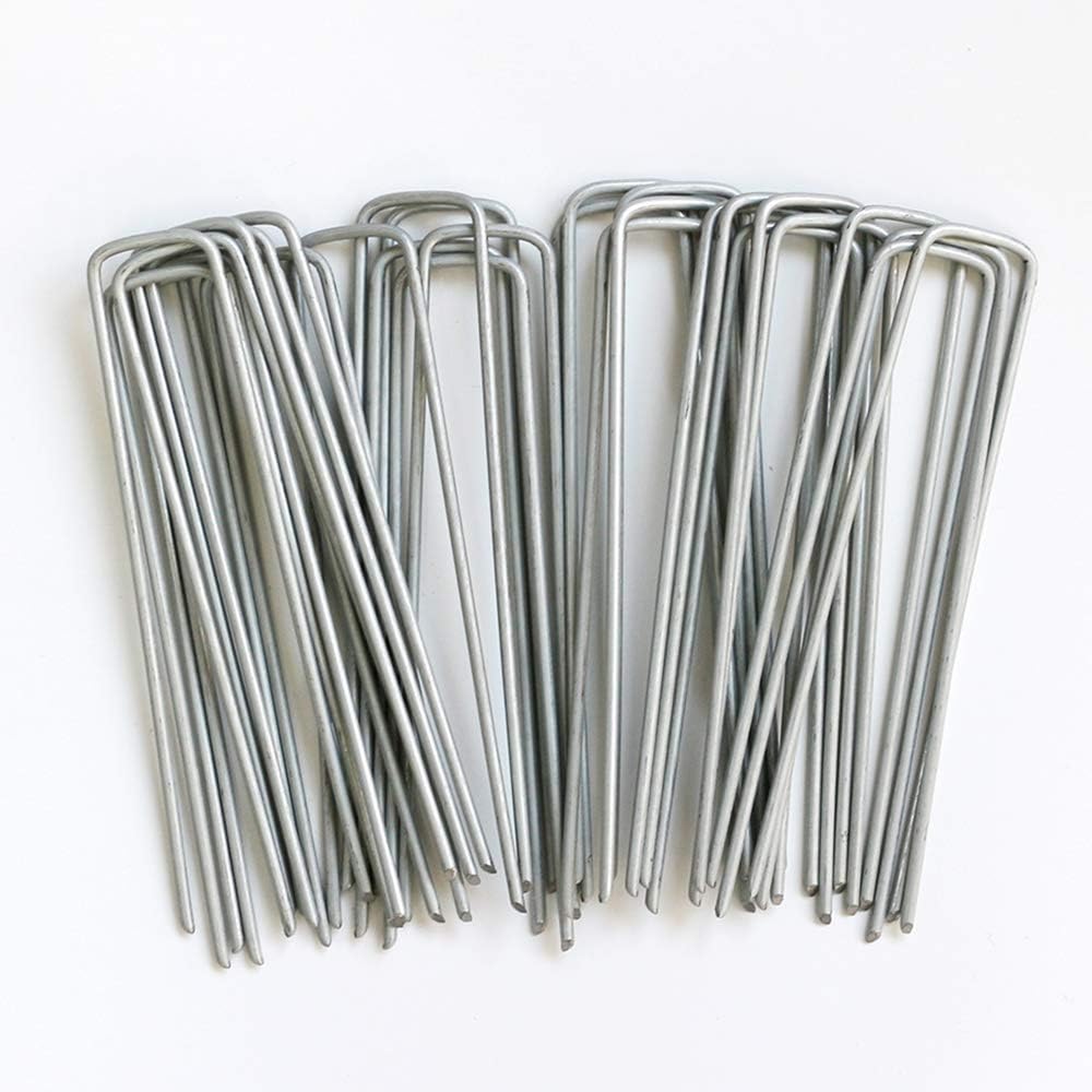Petgrow 6 Inch Garden Stakes Galvanized Landscape Staples,U-Type Turf Staples for Artificial Grass, Rust Proof Sod Pins Stakes for Securing Fences Weed Barrier,Outdoor Wires Cords Tents Tarps,100