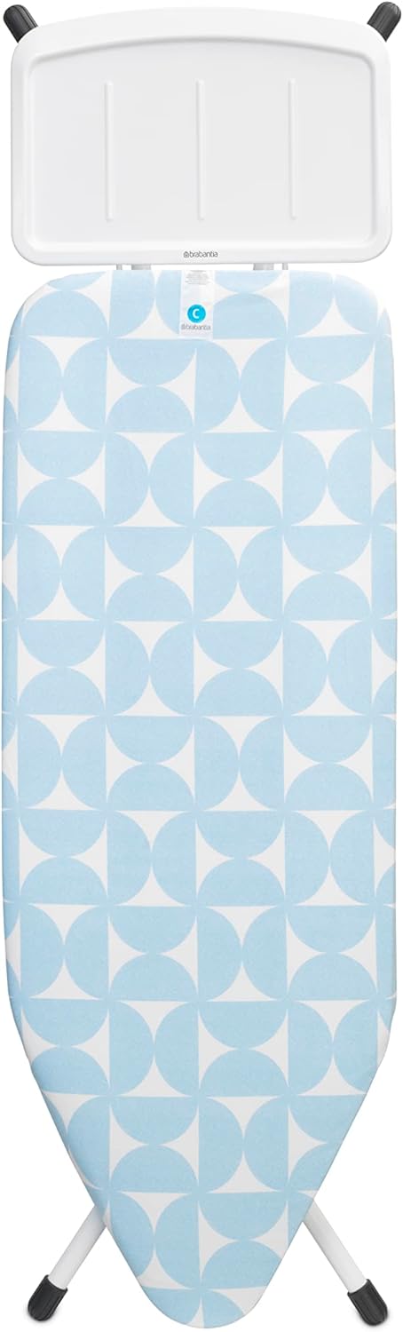 Brabantia Size C Ironing Board (49x18 in) 7 Height Options, Solid Steam Unit Holder (Fresh Breeze) Non-Slip Feet, Anti-Collapse Child Locks