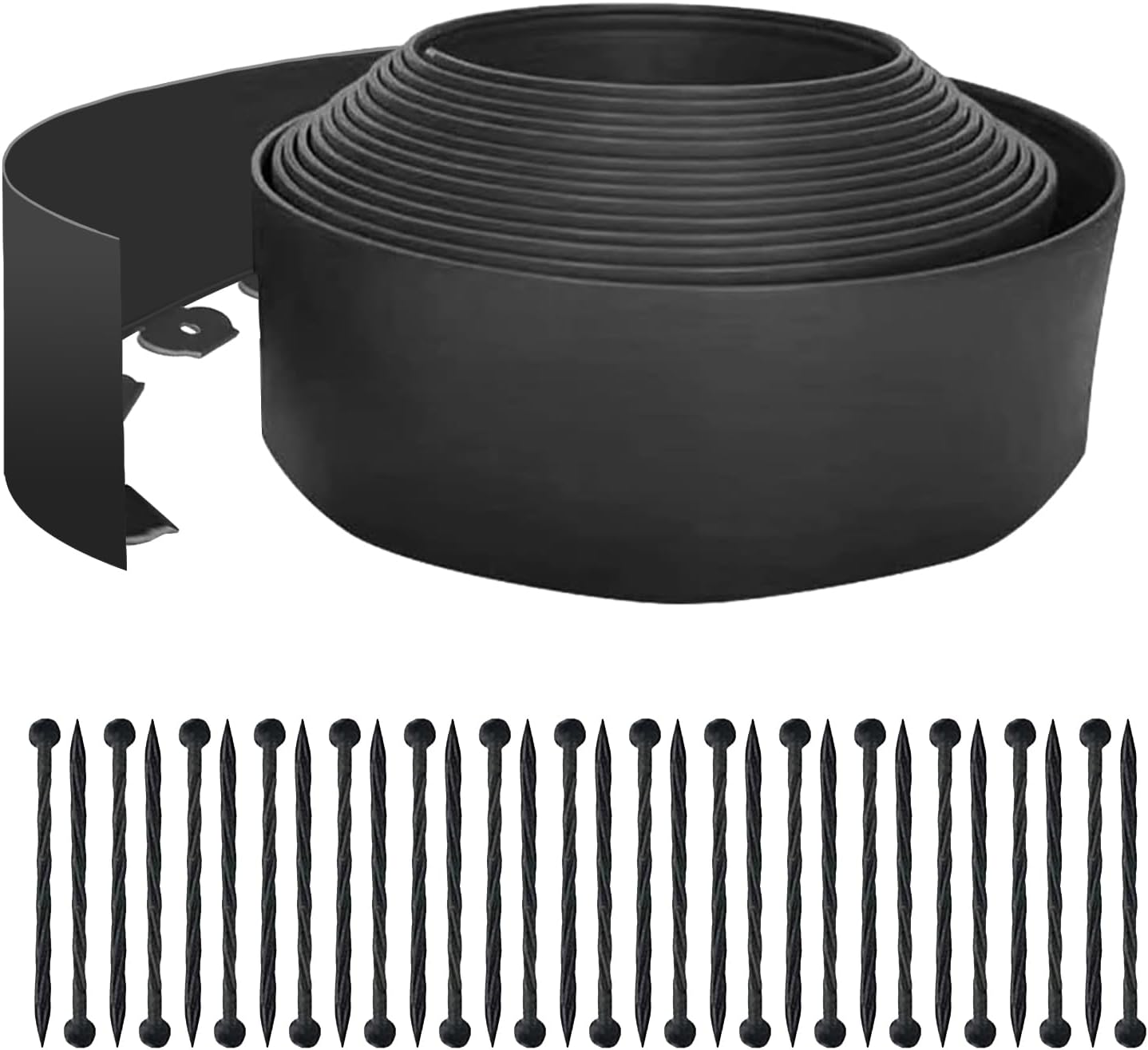 No Dig Garden Edging 33 FT Landscape Edging Extra Tall 4IN High, Landscape Edging with 30 Spikes, Flexible Lawn Edging for Landscaping Flower Beds Yard Pathway (Black)