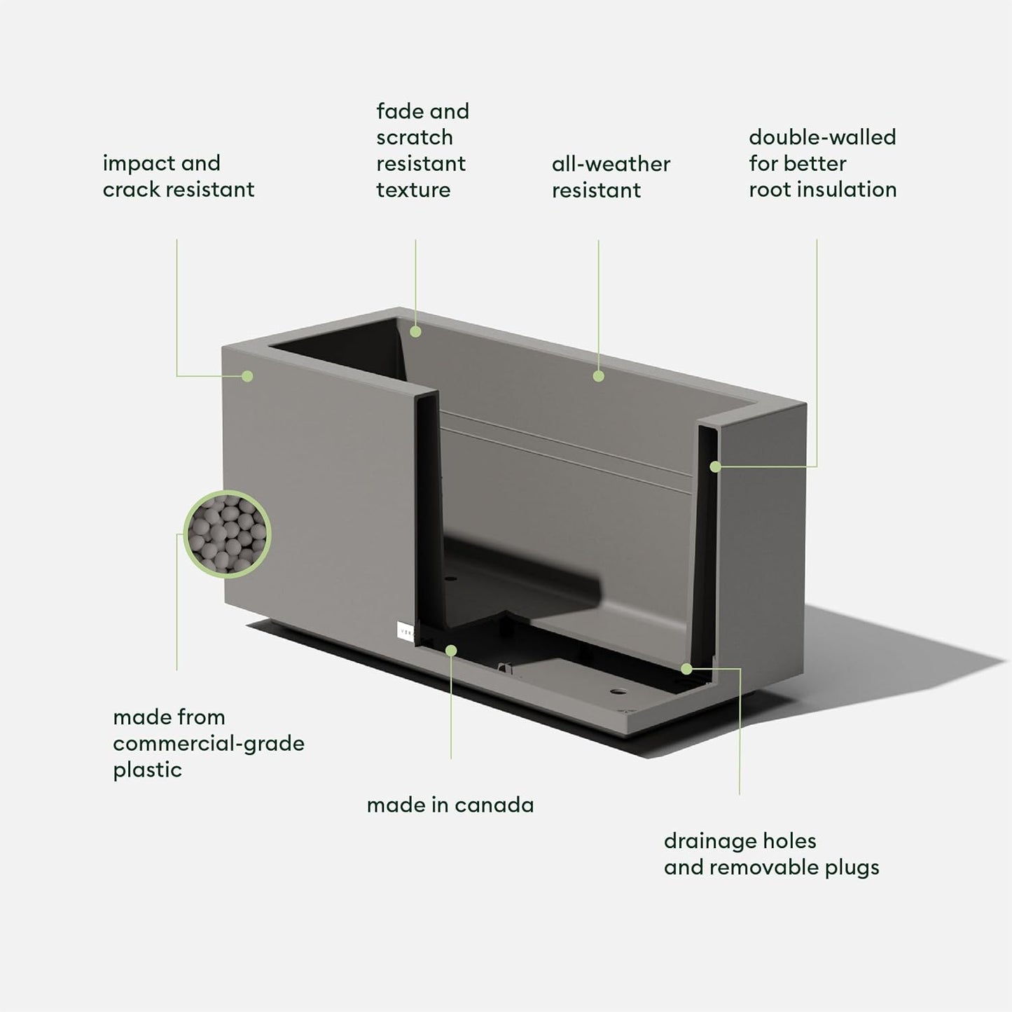 Veradek Block Series Long Box Planter - Large Rectangular Planter for Indoor or Outdoor Patio/Porch | Durable All-Weather Use with Drainage Holes | Modern Décor for Tall Plants, Flowers or Shrubs