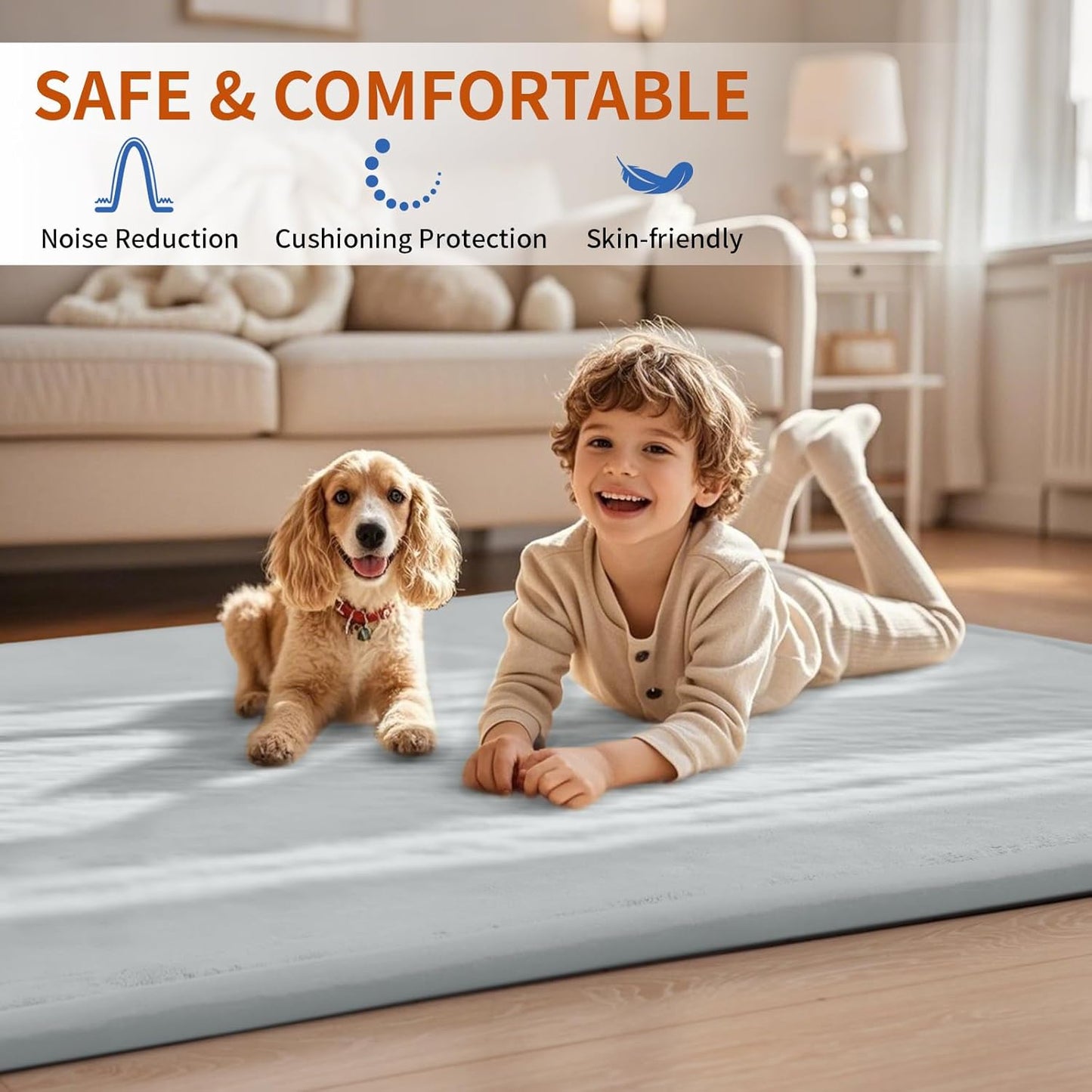ACOMOPACK Baby Play Mat for Floor,1.3" Thick Memory Foam Area Rug for Living Room,Soft Velvet Crawling with Non-Slip Bottom for Kid,Toddler,59"×71" Tummy Time Nursery Rugs,Yoga（Light Grey）
