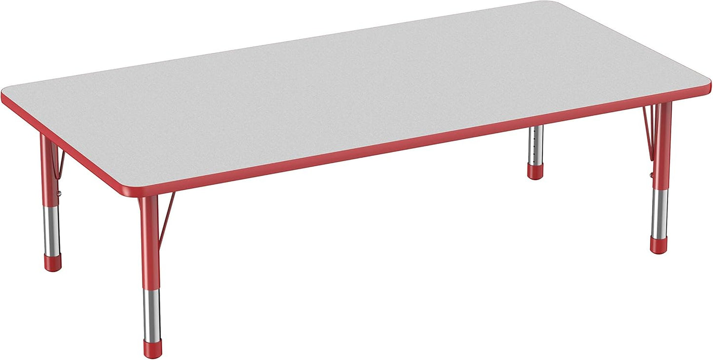 Factory Direct Partners FDP Rectangle Activity School and Classroom Kids Table (36 x 72 inch), Toddler Legs, Adjustable Height 15-24 inches - Gray Top and Red Edge
