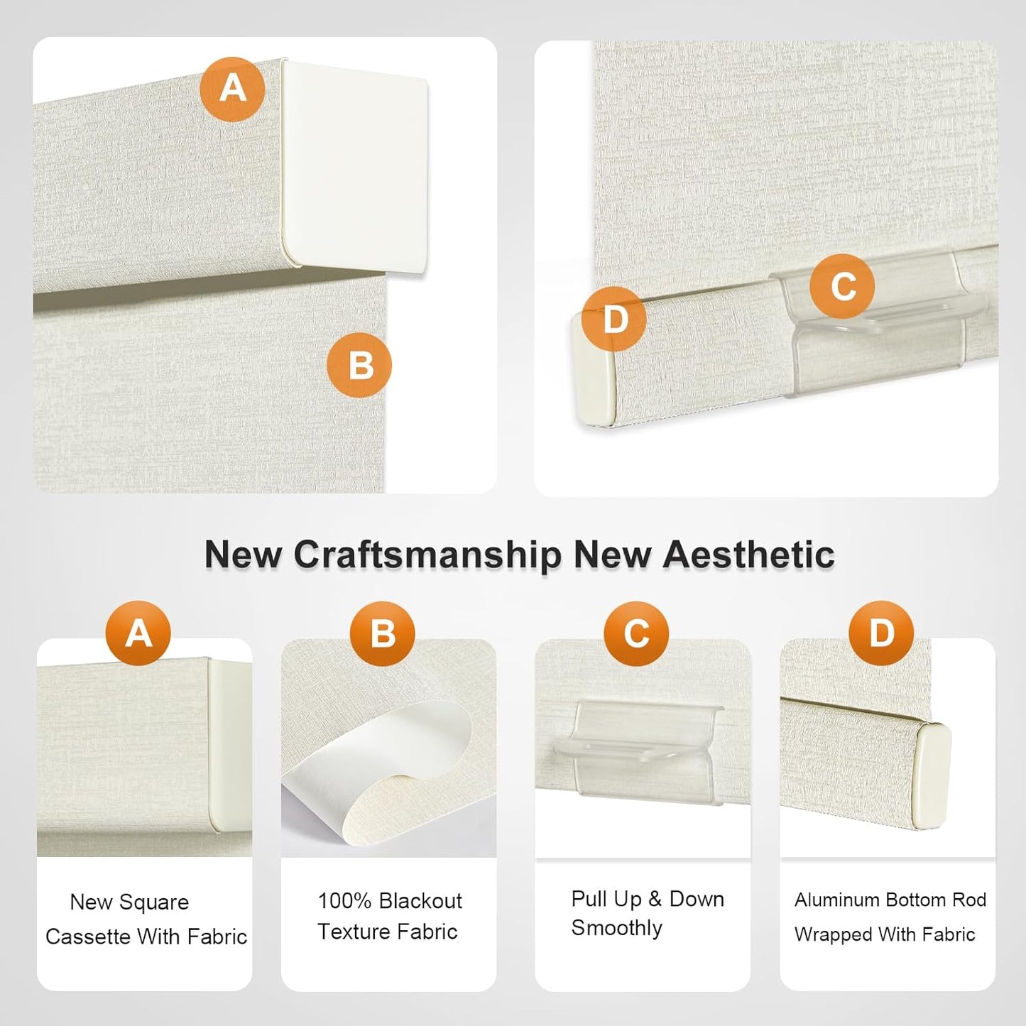 Persilux Blackout Shades for Windows Cordless Roller Blinds, Roller Windows Shades for Home with Fabric Attached Valance, UV Protections Easy Installation for Door/Office, Limestone(29.5" W x 56" H)