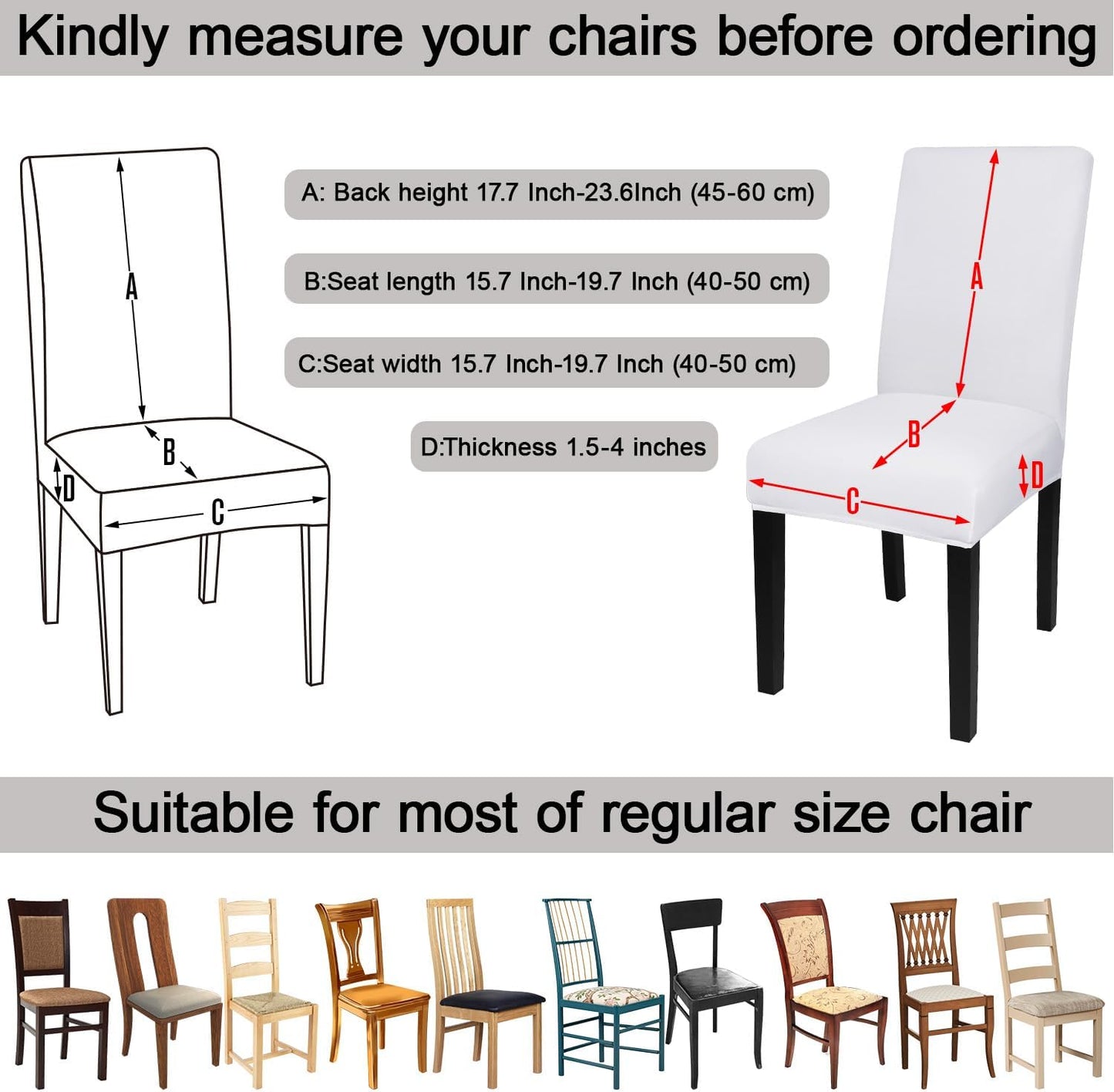 JQinHome 6 Pcs Dining Chair Slipcover,High Stretch Removable Washable Chair Seat Protector Cover for Home Party Hotel Wedding Ceremony (White)