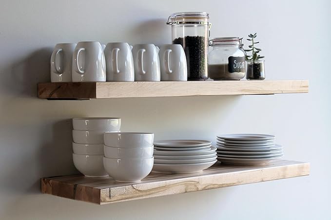 Urban Legacy Deep Floating Shelves | Wormy Maple with Furniture Grade Clear Coat | Low Profile Brackets | Set of 2 (24" x 11" x 2")
