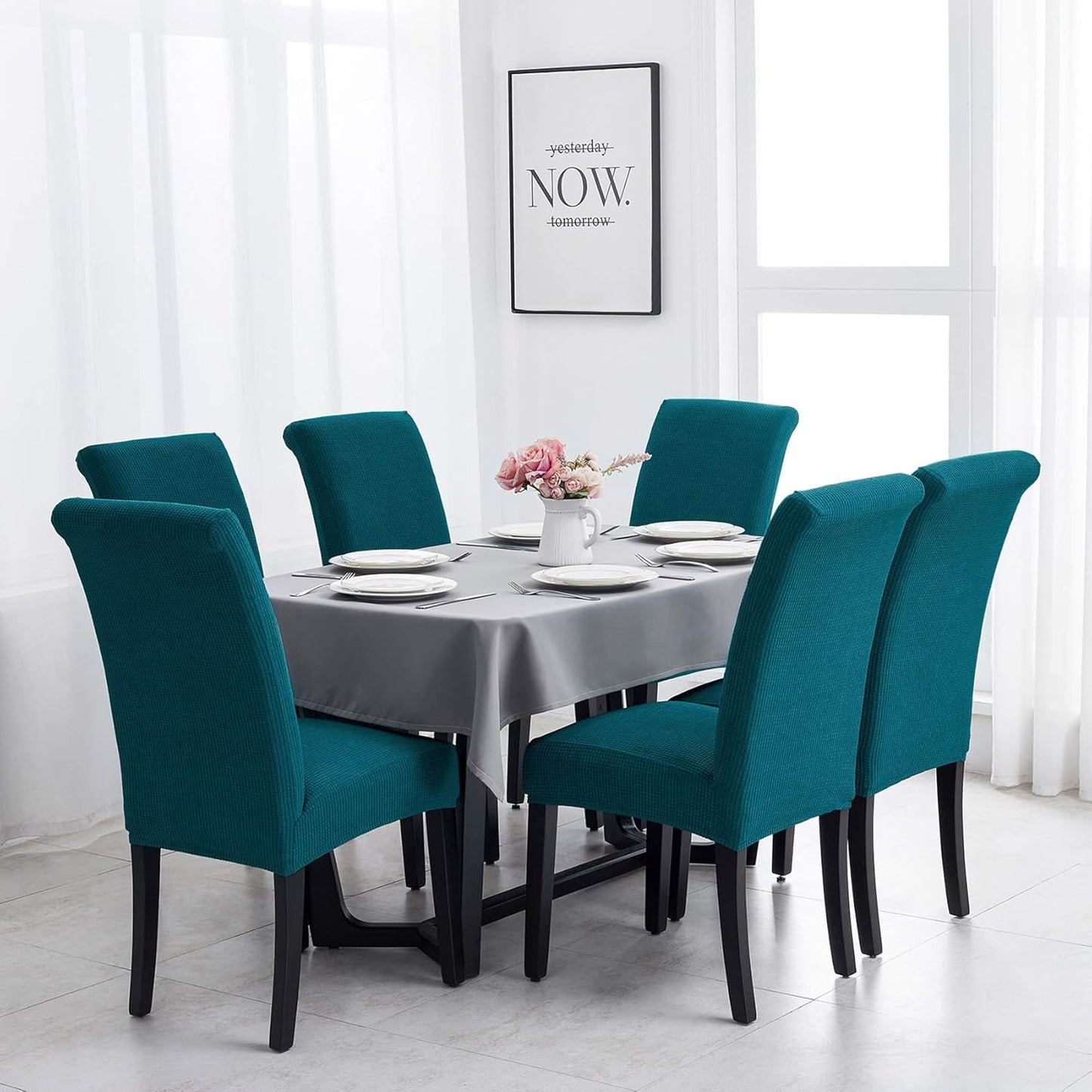 Joccun Chair Covers for Dining Room Set of 2,Dining Chair Slipcovers Stretch Dining Room Chair Covers Seat Protector,Washable Parsons Chair Cover for Home,Banquet(Peacock Blue,2 Pack)