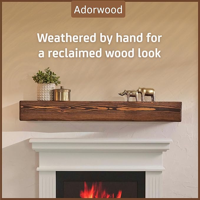 Handmade Fireplace Mantel Shelf, Extra Wide Rustic Wood Mantles for Over Fireplace, Wall Mounted Floating Mantel Shelves for Living Room Decor (Light Walnut, 72 inches)