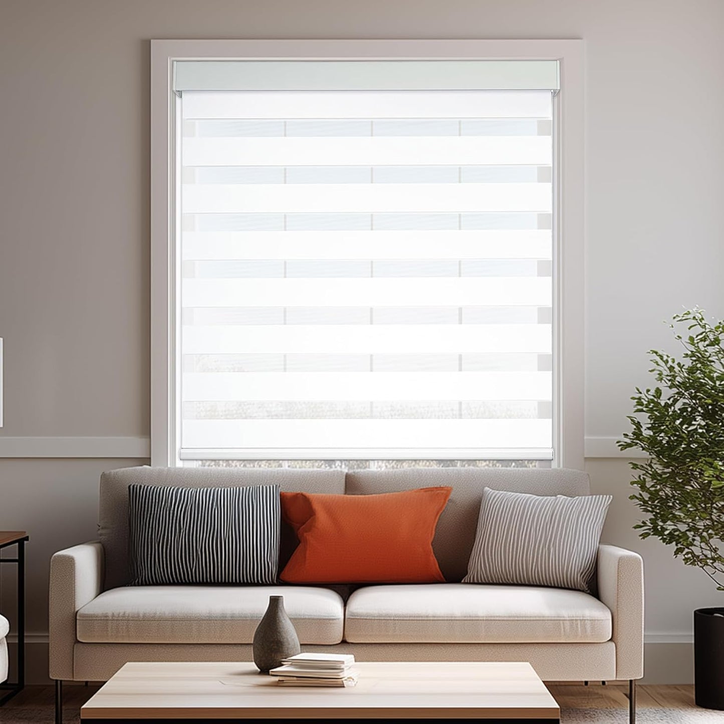 HESTIA Cordless Zebra Blinds Light Filtering Roller Shades Blackout Indoor Window Blind for Home Office,White,41" W x 60" H