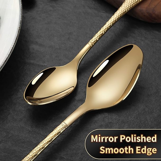 Hammered Gold Silverware Set for 8,Stainless Steel 40-Piece Modern Cutlery Set,Mirror Polished Heavy Duty Flatware Set Utensil Set,Knives Spoons and Forks Set,Dishwasher Safe
