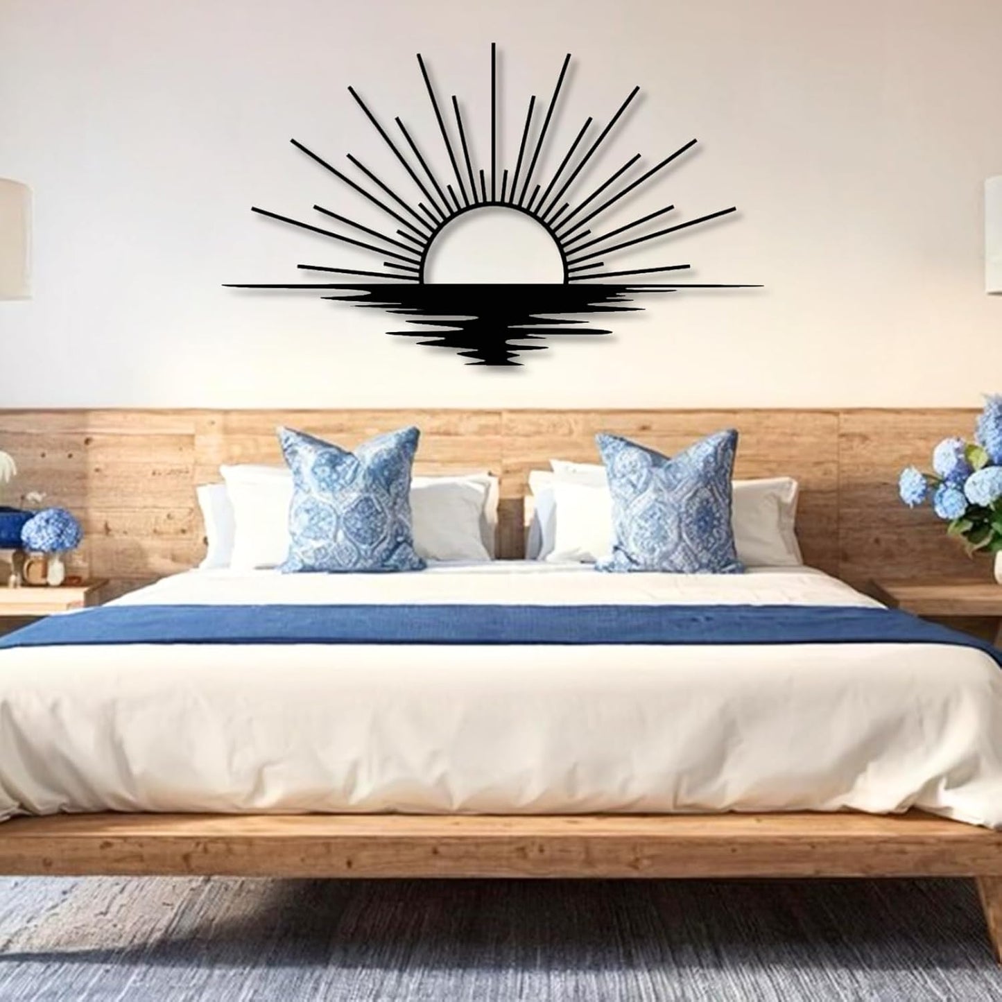 Sunrise Metal Wall Art, Metal Sun Wall Decor, Metal Sun Outdoor Decor, Large Metal Sun Wall Art, Sun Wall Art, Boho Sun Wall Art, Sunshine Metal Sign, Living Room Bedroom Wall Hangings (Silver, 39"x 23"| 100x59cm )