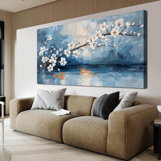 Canvas Wall Art Decor Large Coastal Vintage Wall Art White Flower Wall Art Prints Wall Art Pictures for Living Room Canvas Art Wall Decor Oversized Artwork for Walls Bedroom Office Decor 29" X 58"