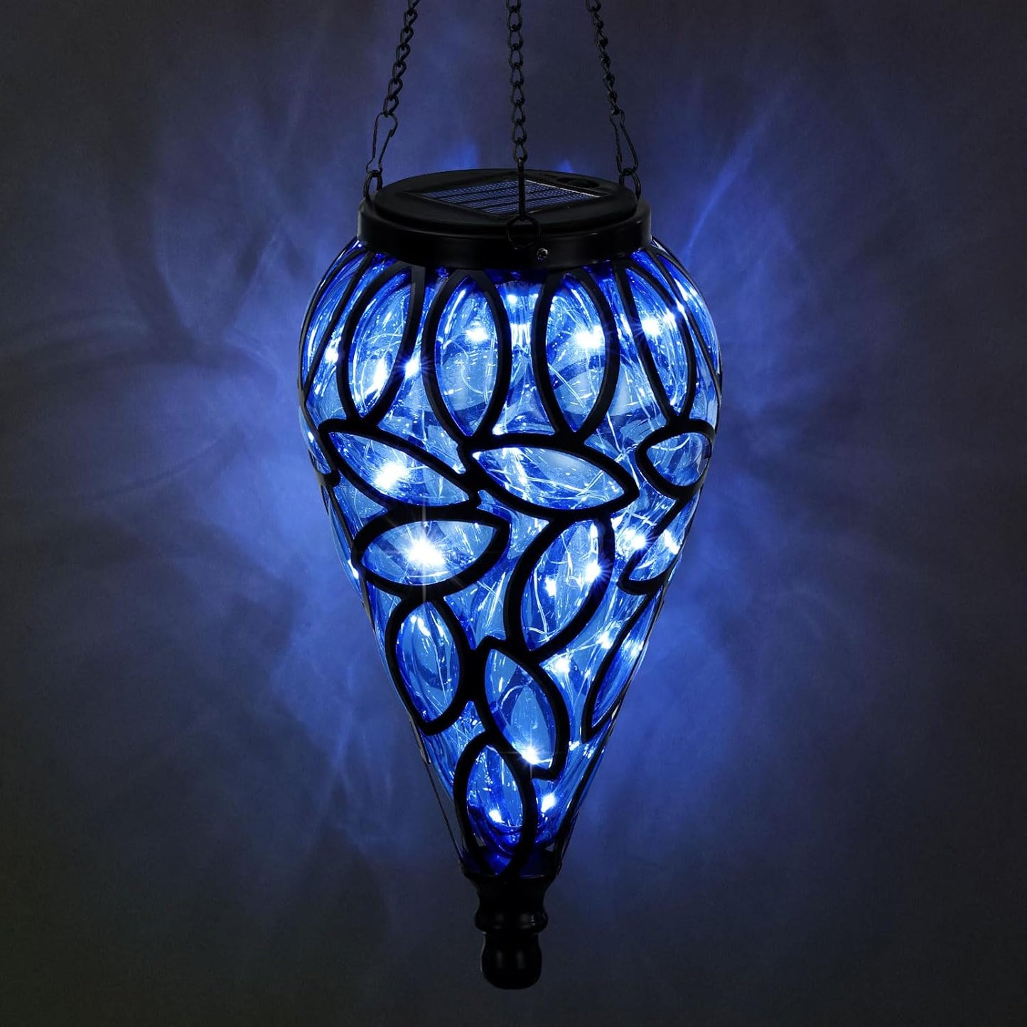 SUNNYPARK Outdoor Plastic Solar Hanging Lantern, 15 Cool White LEDs Twinkle Effect Tear-Shaped Hanging Lantern Decor Garden Decorative Solar Lights for Backyard, Patio and Lawn