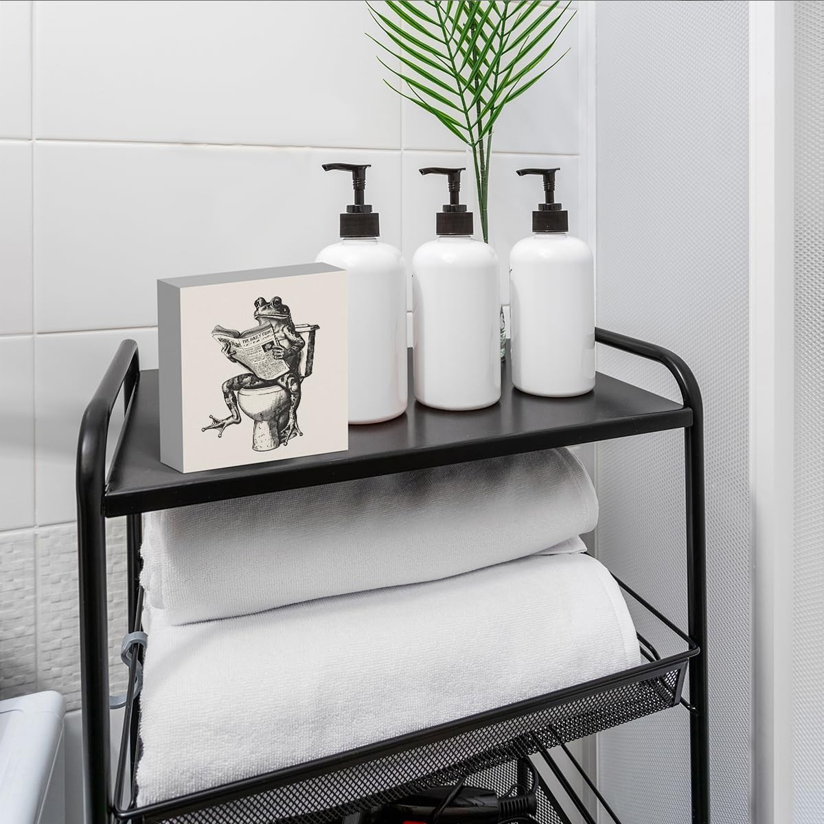 Funny Bathroom Decor, Funny Bathroom Wall Art, Black and White Bathroom Decor, Cute Bathroom Decor, Bathroom Decor for Shelves, Wooden Box Decor Sign for Home Farmhouse Office Living Room Table Shelf