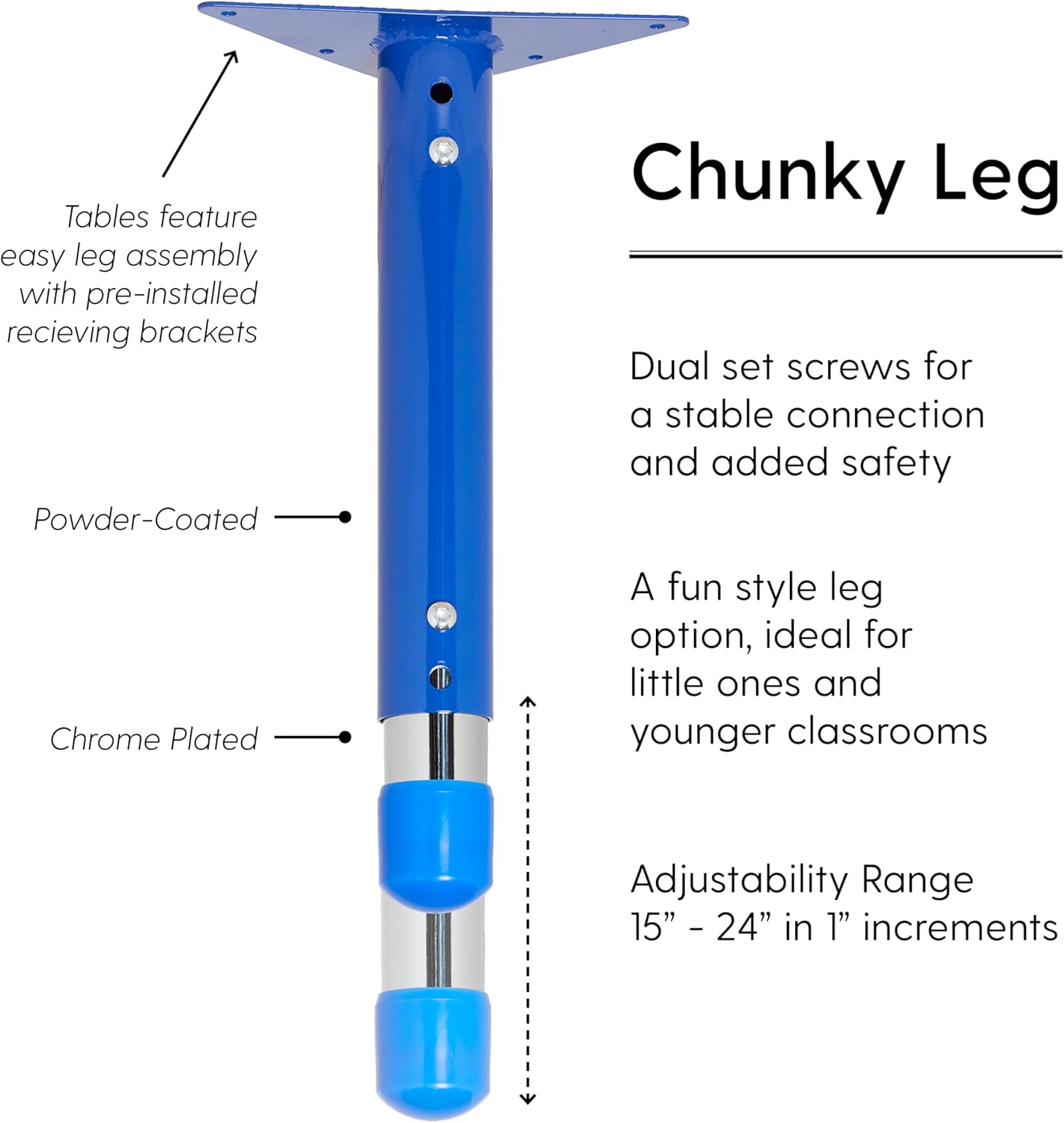 FDP Rectangle Activity School and Classroom Kids Table (30 x 60 inch), Toddler Legs, Adjustable Height 15-24 inches - Gray Top and Blue Edge
