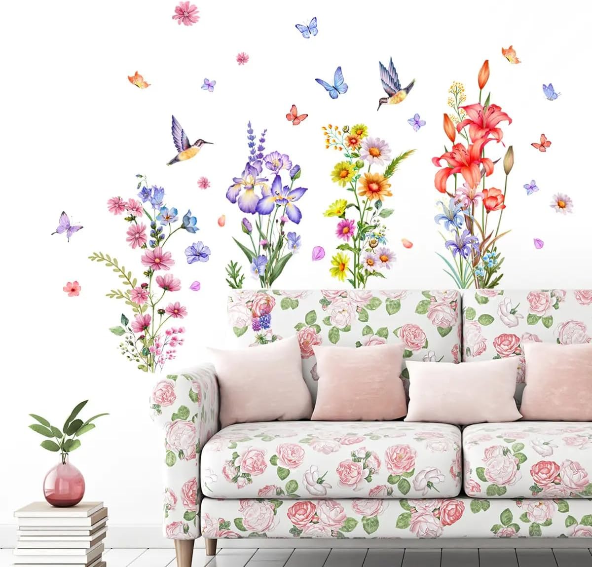 Set of 40 PCS Hello Spring Summer Window Cling Sticker Daisy, Sunflower, Birds, and Butterfly Window Stickers, Spring and Summer Decor, Home, Shop Window Glass Display Stickers (Floral with Birds)