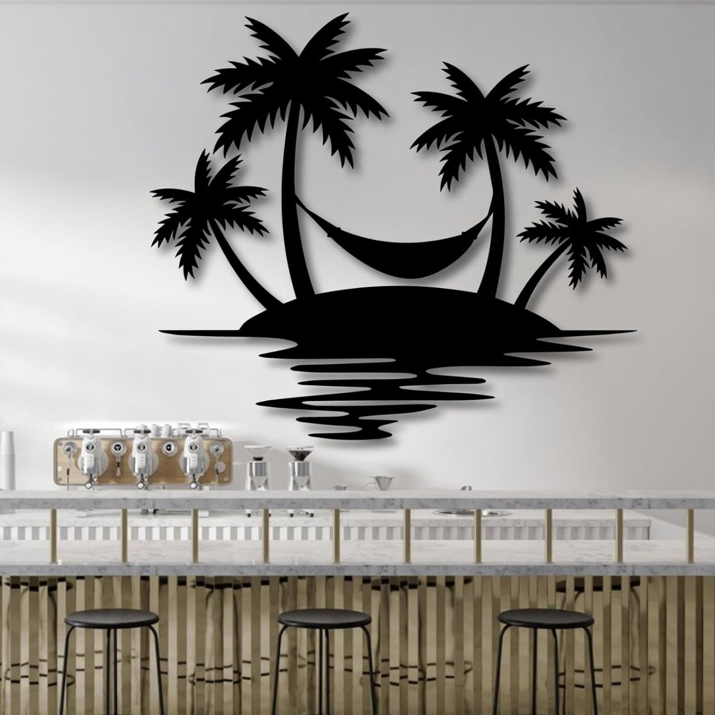 Palm Tree Metal Wall Decor,Palm Tree Outdoor Wall Art,Tropical Palm Tree Wall Decorations for Living Room,Outdoor Wall Decorations for House(24"×21",Black)