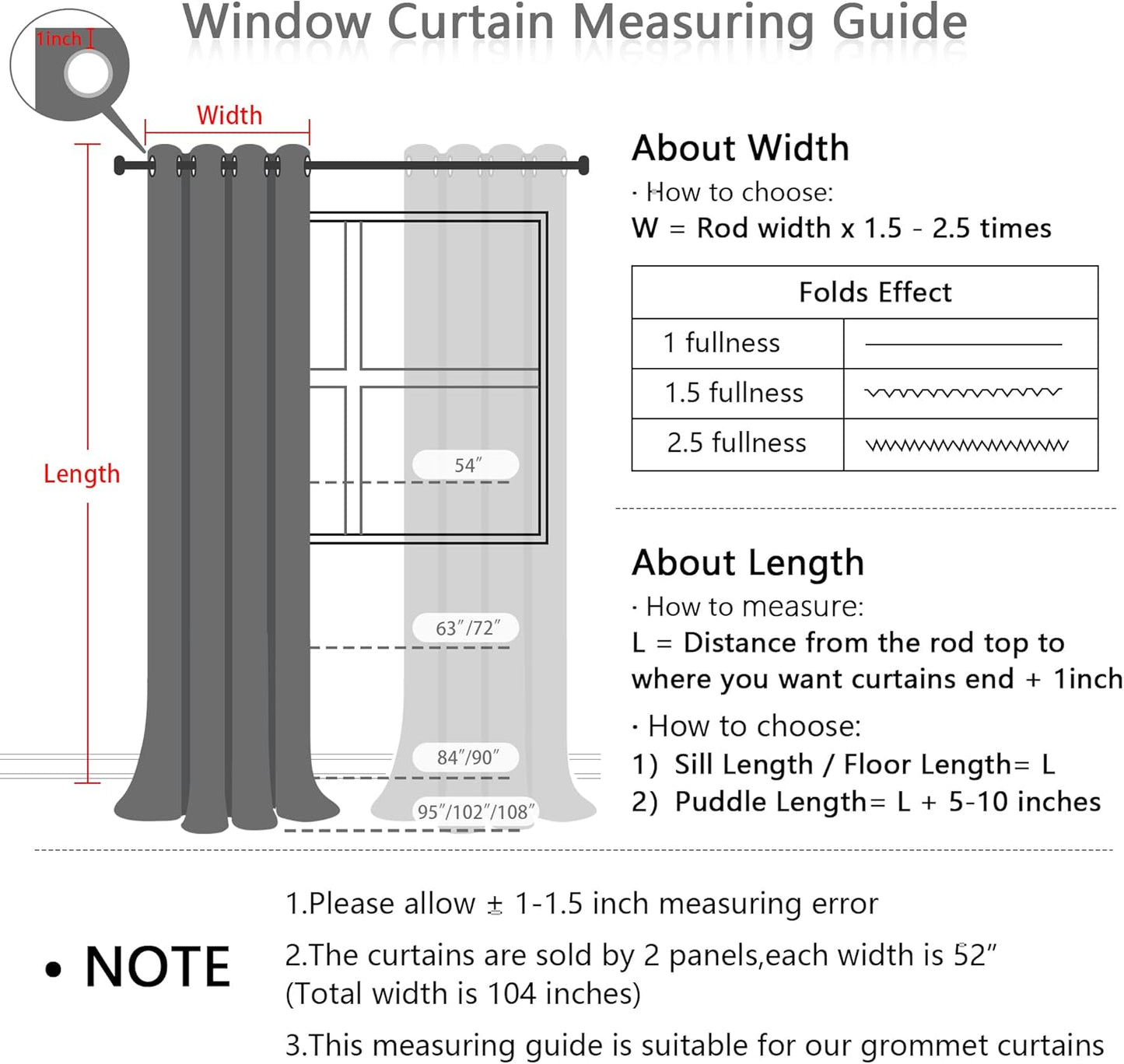 MYSKY HOME 100% White Blackout Curtains for Sliding Door 108 Inches Long Total Light Blocking Curtains for Living Room 2 Panels Grommet Room Darkening Drapes with White Pom Pom Sheer 52 x 108 Inch