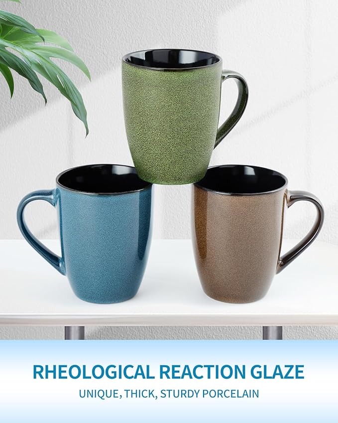 Ceramic Coffee Mugs 12oz, Set of 6 - Large With Handle for Men, Women, Dad, Mom - Modern Cups for Tea, Latte, Cappuccino, Cocoa (6 Pack)