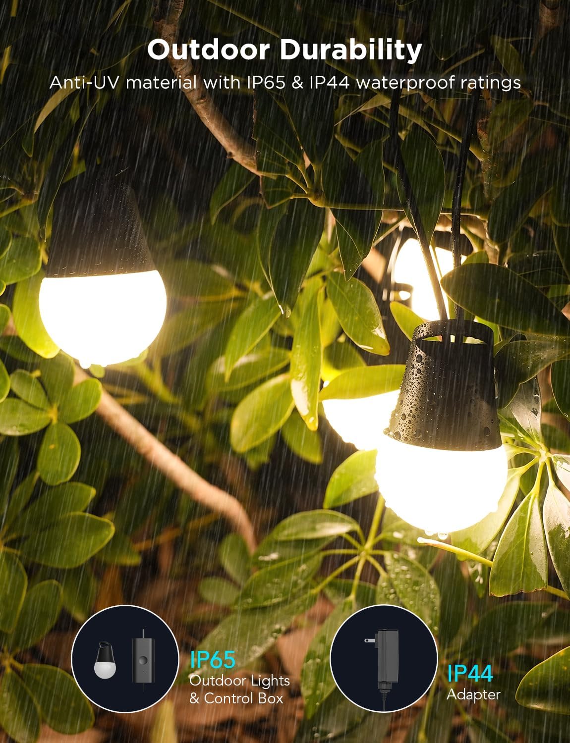 Govee Smart Outdoor String Lights 2, 96ft RGBIC Outdoor Lights with Dimmable Warm White LED Bulbs, 47 Scene Modes for Patio, Backyard, IP65 Waterproof, Works with Alexa, App Control