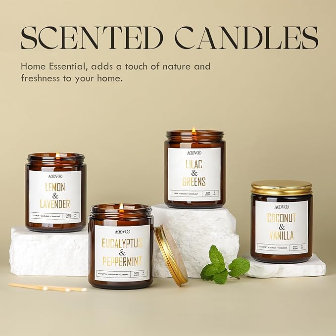 AOOVOO Coconut Vanilla Candles - 9 oz Scented Candles, Aromatherapy Candle, Soy Candle for Home Scented