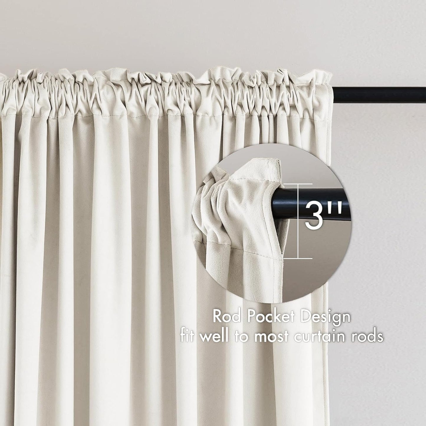 MIULEE Ivory Velvet Curtains Thermal Insulated Blackout Curtain Drapes for Bedroom Living Room Darkening 96 Inches Long Curtains Panels Rod Pocket Set of 2