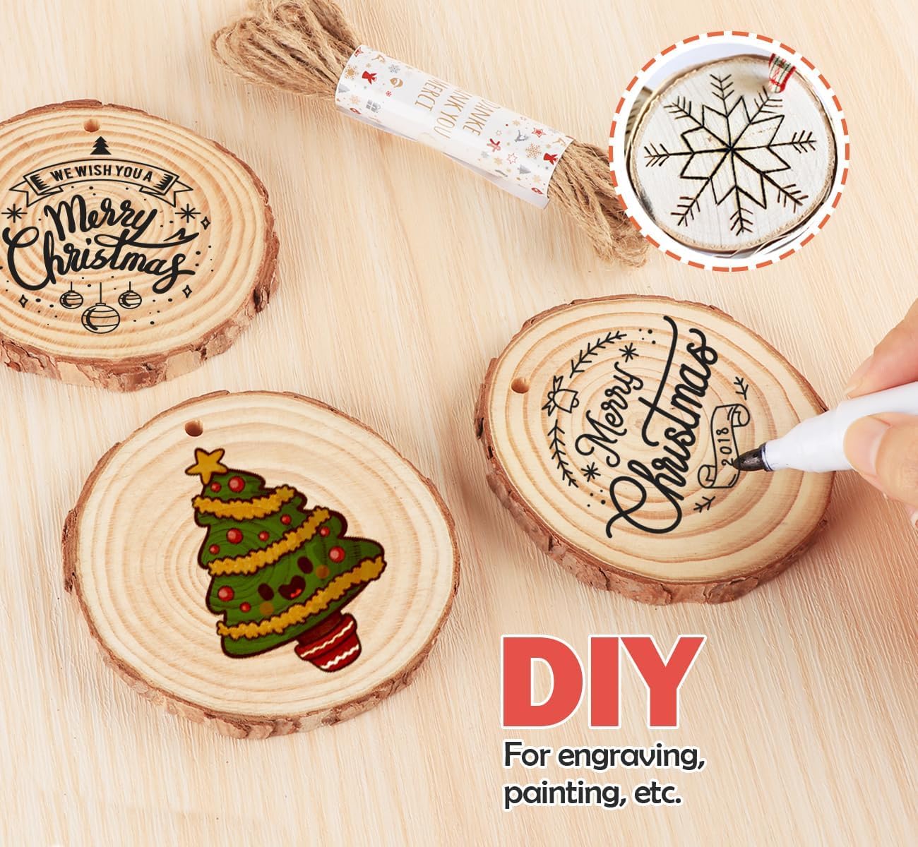 20 Pcs Wooden Discs for Crafts，3.9''-4.3'' Wood Circles for Crafts, Wood Slices for Painting DIY Christmas Ornaments Party Wall Home Wedding Decor