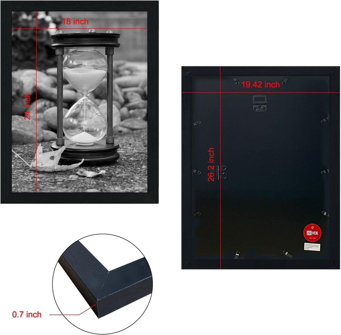 VCK 18x24 Poster Frames 3 Pack Black MDF Wood and Polished Plexiglass Frame,Display Pictures in Horizontal and Vertical