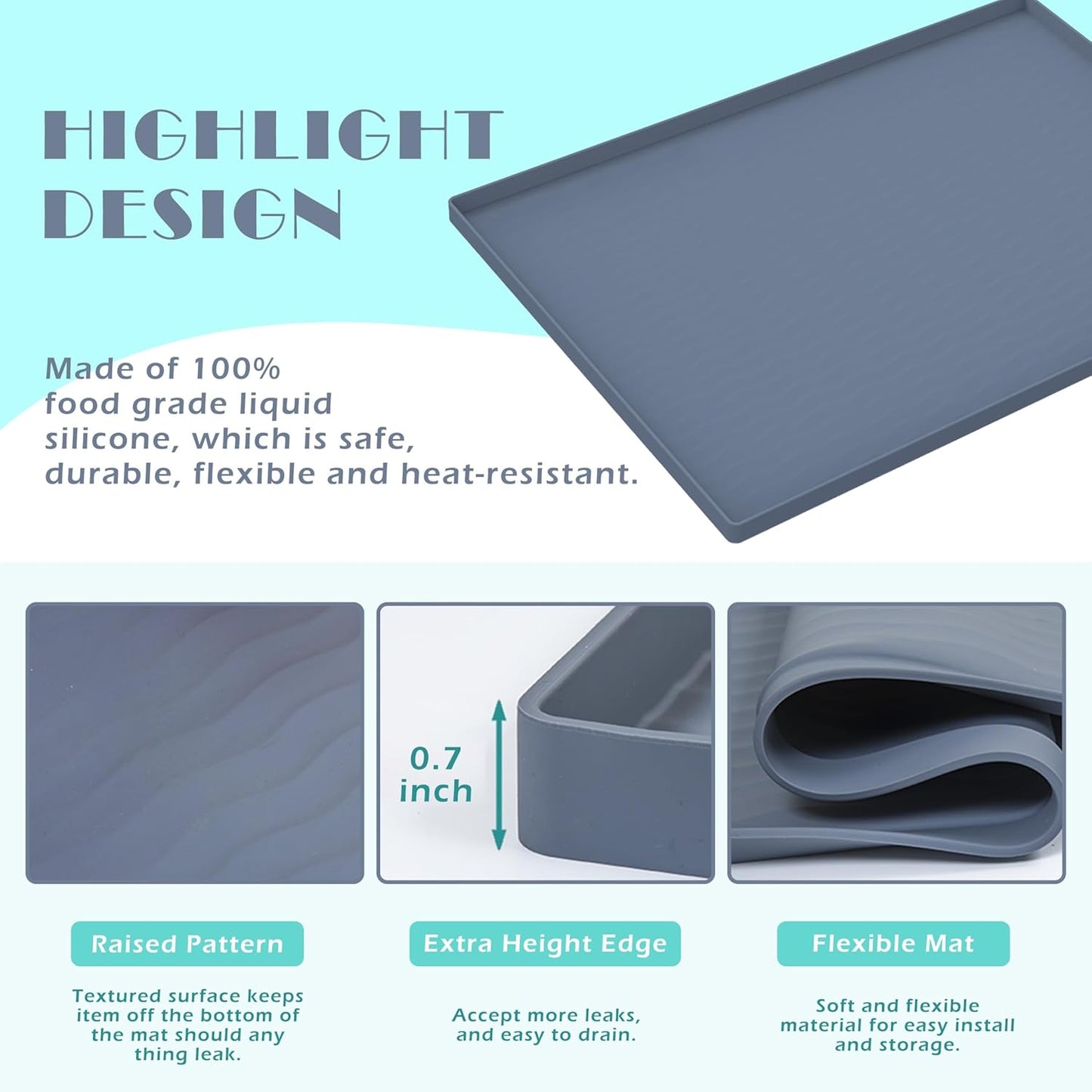 URMONA Waterproof Silicone Under Sink Mat 25'' x 22'' Shelf Liner for Kitchen and Bathroom, Cabinet and Counter Protector, Storage and Organizers, Litter Mat, Pet Cat Puppy Essentials(Light Grey)