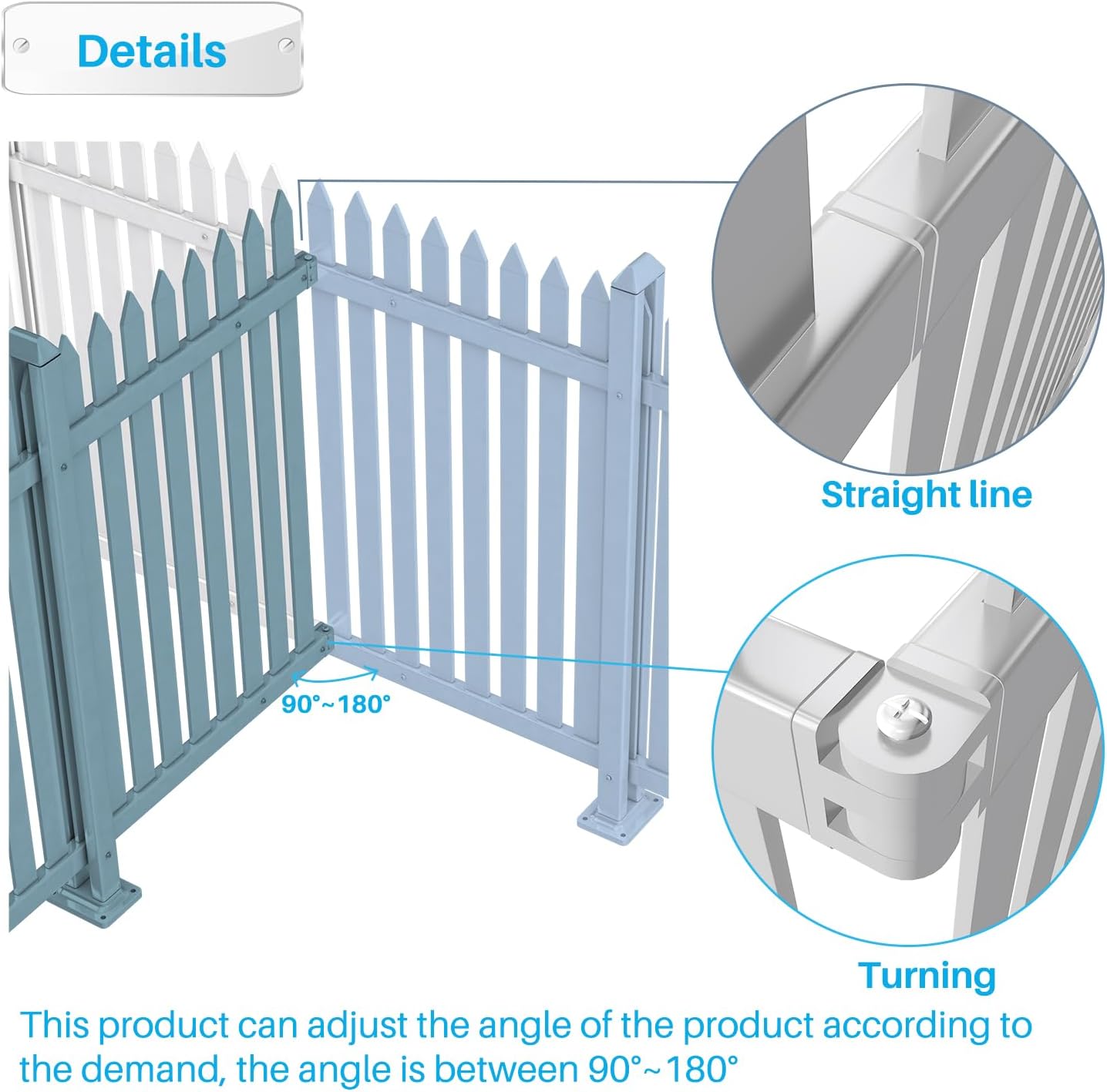Patio 9 Sets Vinyl Picket Fence Panels 36" H x 84" W White PVC Decorative Fence for Front Yard Porch Patio Deck Pool Air Conditioner Fence Safety Dog Fence (34 Pickets, Straight)