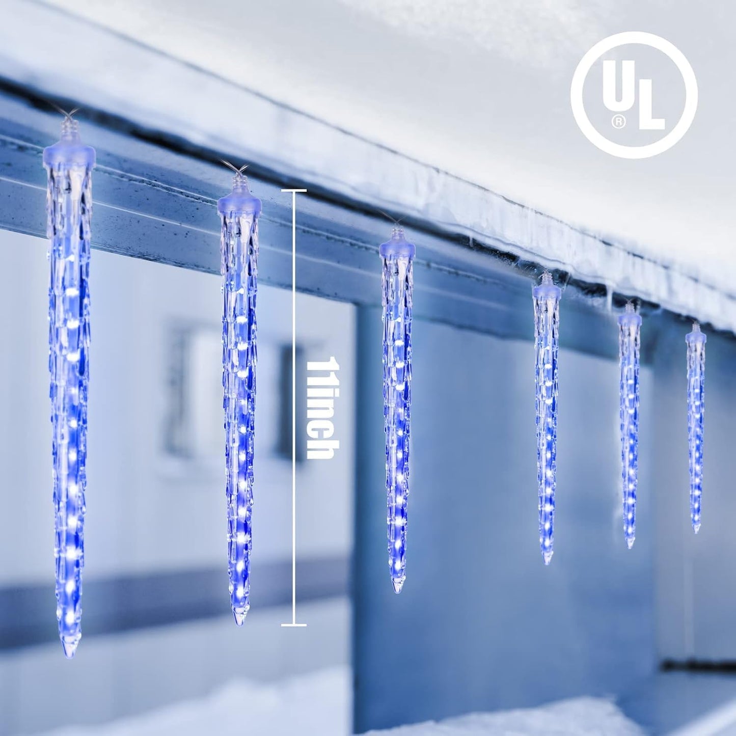 Brightown Christmas Meteor Shower Icicle Lights Outdoor, 30ft with 30 Tube 720 LED Dropping Effect, Waterproof Decorations for House Eave Roofline, Blue