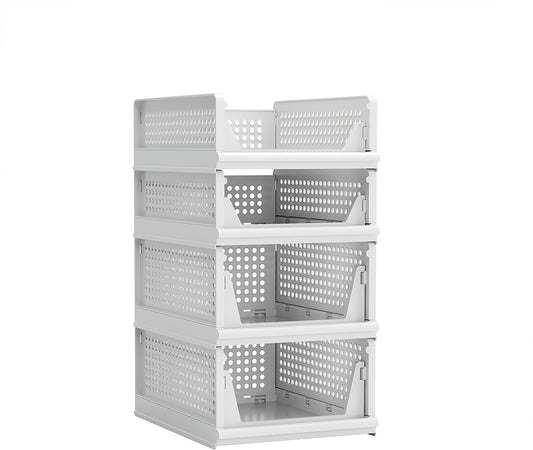 4 Pack Stackable Plastic Storage Basket Closet Organizer Bin Foldable Clothes Organizer Storage Drawer Shelf Container for Living Room Bathroom Kitchen Office (2L+2S)