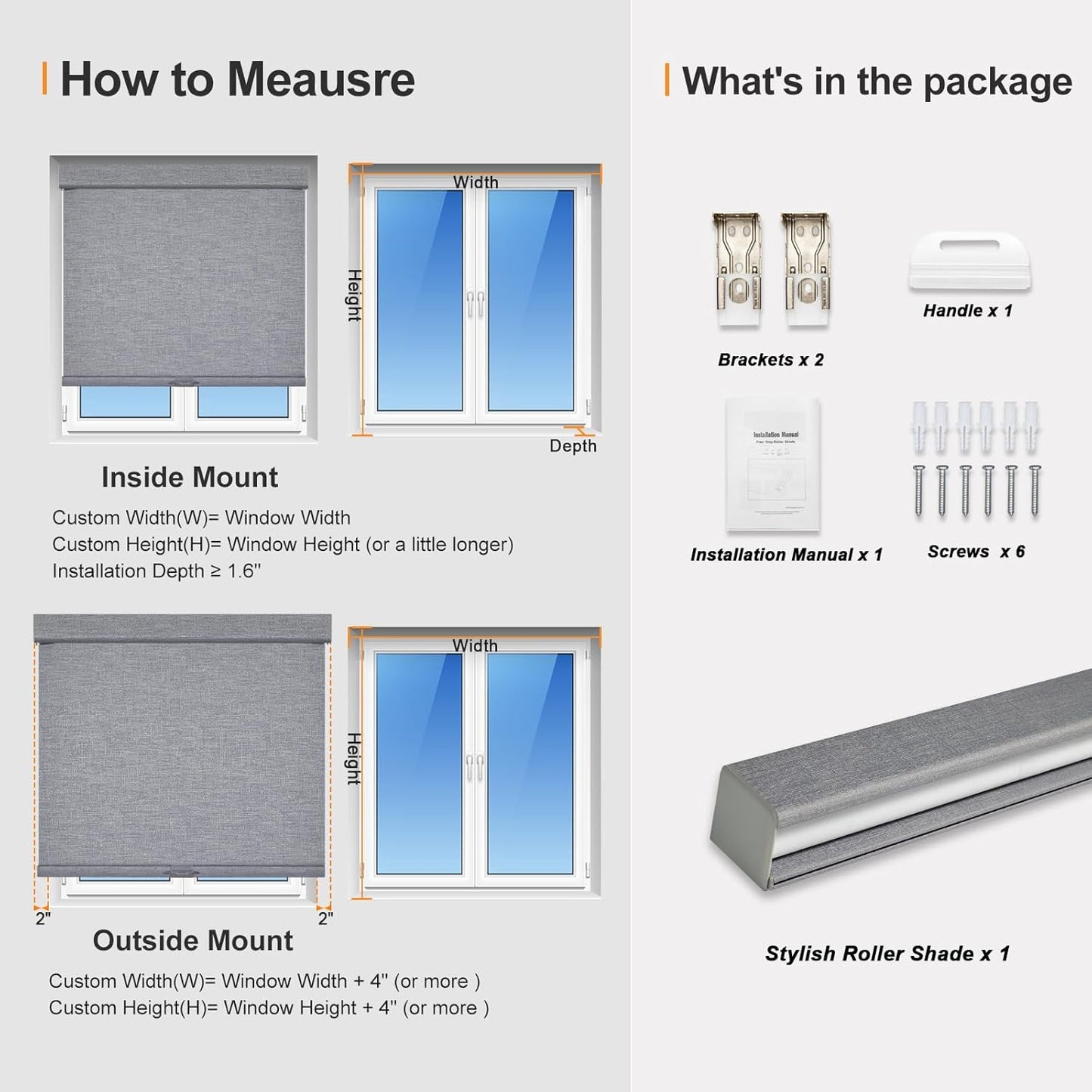 Persilux Blackout Roller Shades for Indoor Windows with Upgraded Cassette, Cordless Shades Window Blinds Pull Down for Doors, Easy to Install for Office/Living Room/Bedroom, Grey(49" W x 84" H)