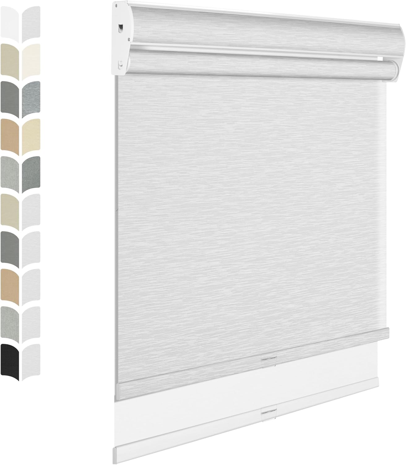 BERISSA Cordless Dual Roller Shades with Cassette Valance, Double Window Shades - Blackout and Light Filtering, Day and Night for Home Office Door. Striped Jacquard White. 73 W x 56" H