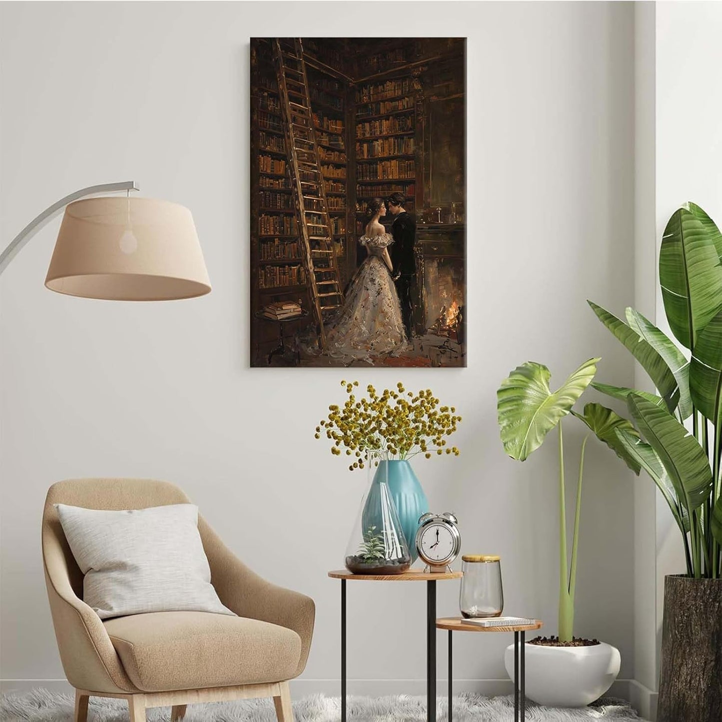 Gothic retro library scene decoration melancholy calm art college style wall aesthetic antique style home decoration suitable for bedroom living room24x36in Wood Framed
