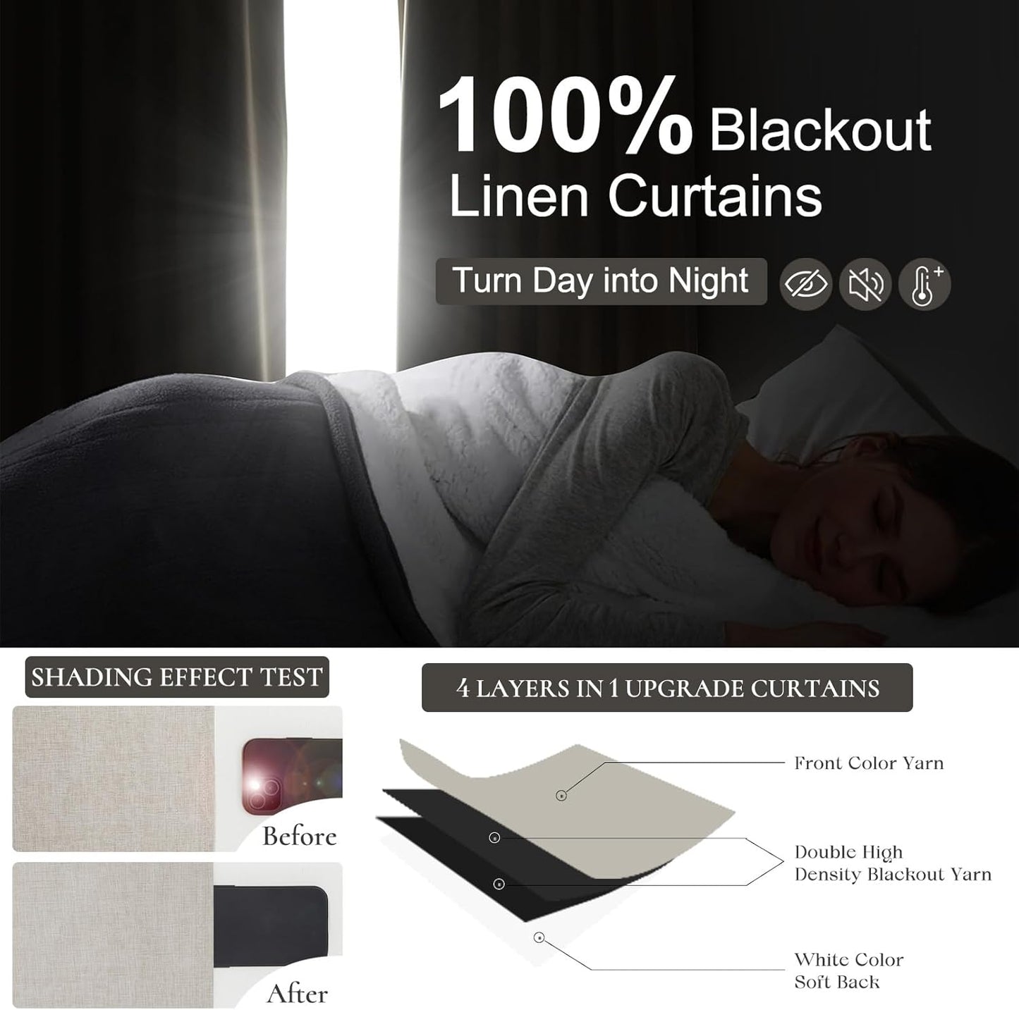 Short Black Out Curtains 56 Inch Long for Bedroom 54 Inch Length Window Treatments, Blackout Linen Boho Pinch Pleated Kitchen Thermal Drapes for Summer Heat Living/Bathroom (40"x56"2 Panels)