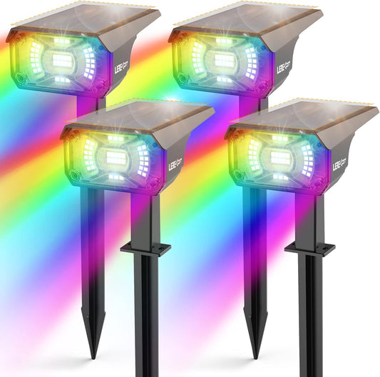 Color Solar Light Outdoor Waterproof Spotlights with 9 Light Modes, Color Changing Solar Outdoor Light for Decorate Festivals, Colored Spot Lights Auto On/Off, RGBW Landscape Lights