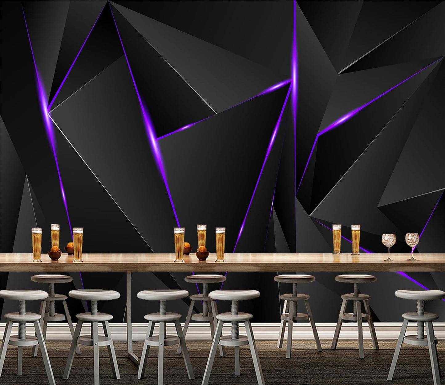 WFBHUA-3d Black Geometric Wallpaper Purple Lines Large Background Wall Mural for Bedroom Living Room (No Peel and Stick)