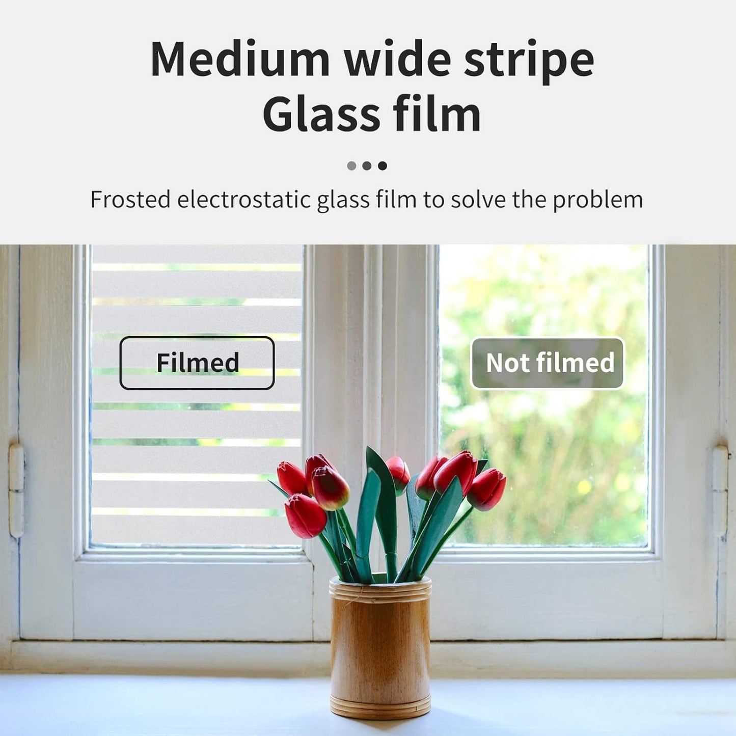 Window Privacy Film with Installation Tools, Static Cling, Anti UV, Heat Control, Ideal for Home Shower Office Glass Door (Stripes Pattern, 23.6X78.7Inch)