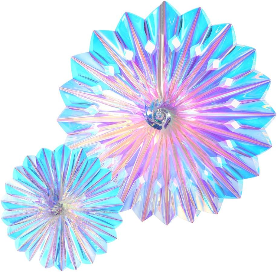 Iridescent Hanging Decorations Round Foil Decorative Folding Fans Rainbow Shine Party Ornaments for Bridal Shower Wedding Birthday Frozen Theme Party Decorations