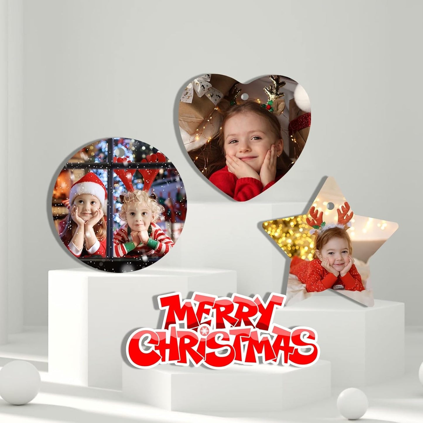 Personalized Christmas Ornaments 2025 w/Picture,Double-Sided Ceramics Custom Christmas Ornament - Upload Any Photo,Optional Text - Picture Ornaments,Customized Xmas Ornament,Star