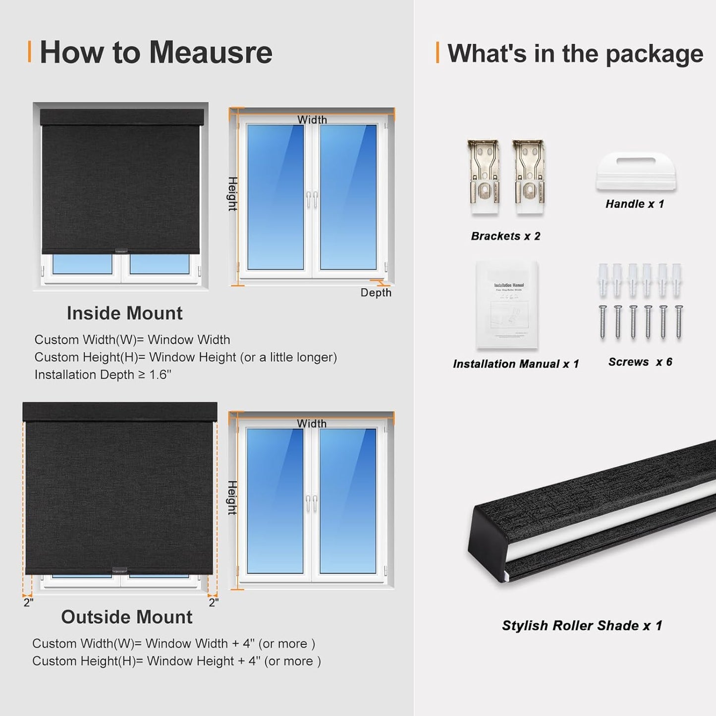 Persilux Free-Stop Cordless Blinds for Indoor Windows with Cover, Window Shades Blackout Roller Blinds, Thermal Insulated Fabric UV Protection for Kitchen, Office, Living Room, Black(86.5" W x 64" H)