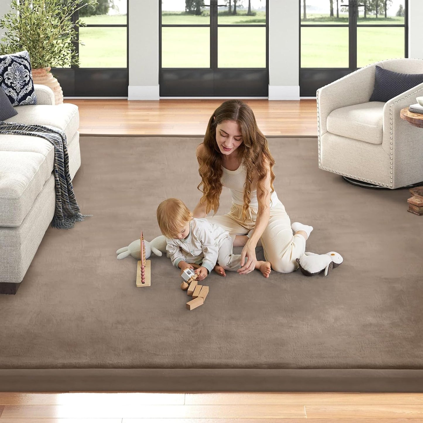 Baby Play Mat for Floor Tummy Time Mat Nursery Rug Muscle Mat Area Rug Playroom Rug Tatami Mat 13'1"x6'7" Memory Foam 1.3" Thick Crawling Mat For Babies,Toddlers, Infants, Kids,Floor Mat(Brown)