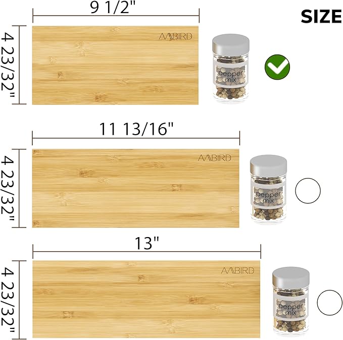 AMBIRD Bamboo Spice Drawer Organizer with Non-slip Mat,4 Tier Jar Spice Rack Tray 9.5'',Seasoning Organizer for Kitchen,Cabinet,Drawers,Countertop