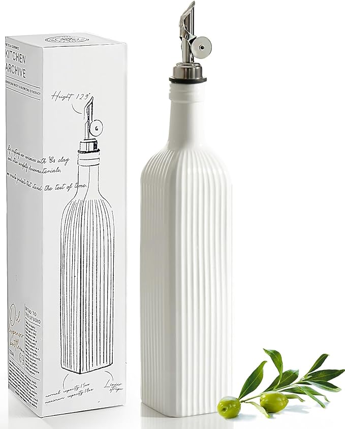 getstar 18 oz Olive Oil Dispenser Bottle for Kitchen, Ceramic Oil Bottle with Automatic Stainless Steel Pourer