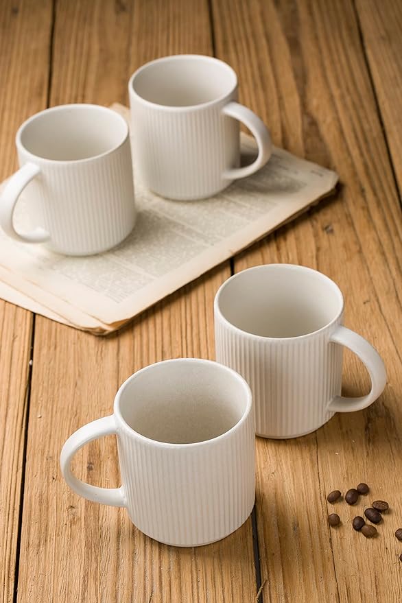famiware Coffee Mug Set for 6, Star 12 oz Catering Mugs Cup Set with Handle for Coffee, Tea, Cocoa, Milk - Ceramic Stoneware Drinkware Set, Matte White