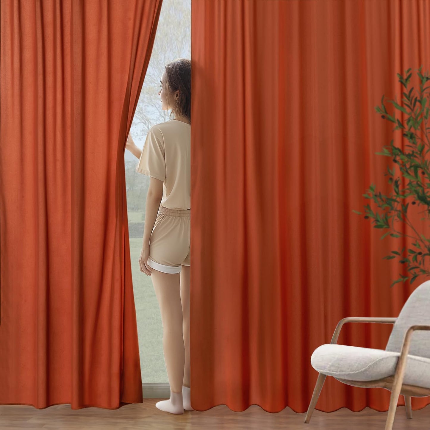 MIULEE Burnt Orange Privacy Sheer Curtains That Let Light in 84 Inches Long Non-See-Through Semi Sheer Curtain Light Filtering Window Curtains Drapes for Living Room Bedroom 2 Panels Set 42 X 84