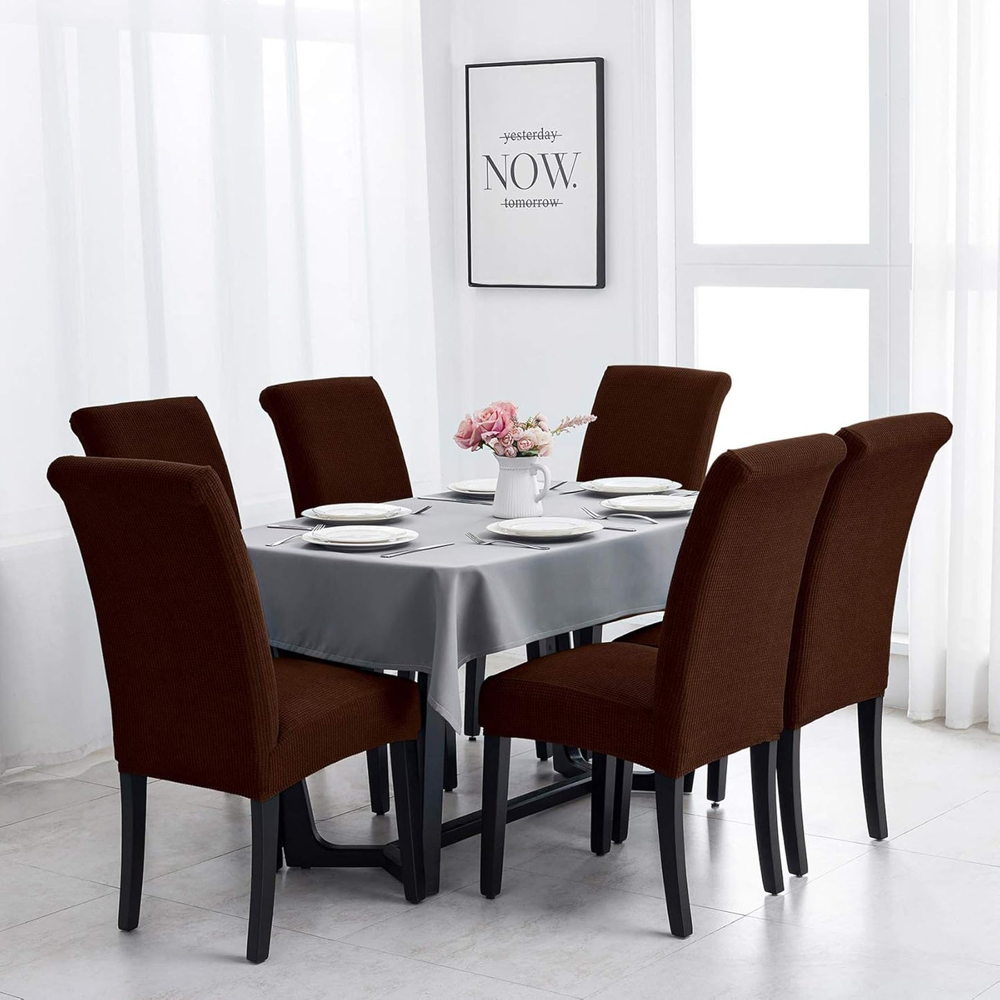 Joccun Chair Covers for Dining Room Set of 2, Dining Chair Slipcovers Stretch Dining Room Chair Covers Seat Protector,Washable Parsons Chair Cover for Home,Hotel(Chocolate,2 Pack)