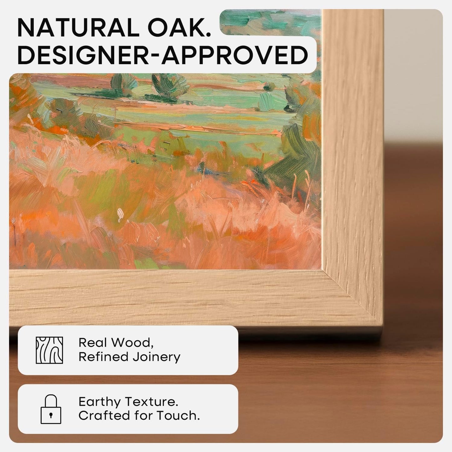Homeforia 16x16 Picture Wood Frame, High End Natural Oak 16 x 16 Square Light Wooden Frames with Mat 12 by 12 inch Photo, 16by16 Poster Frames Matted to 12x12 Print, Tempered Glass, Wall Kit, Set of 1