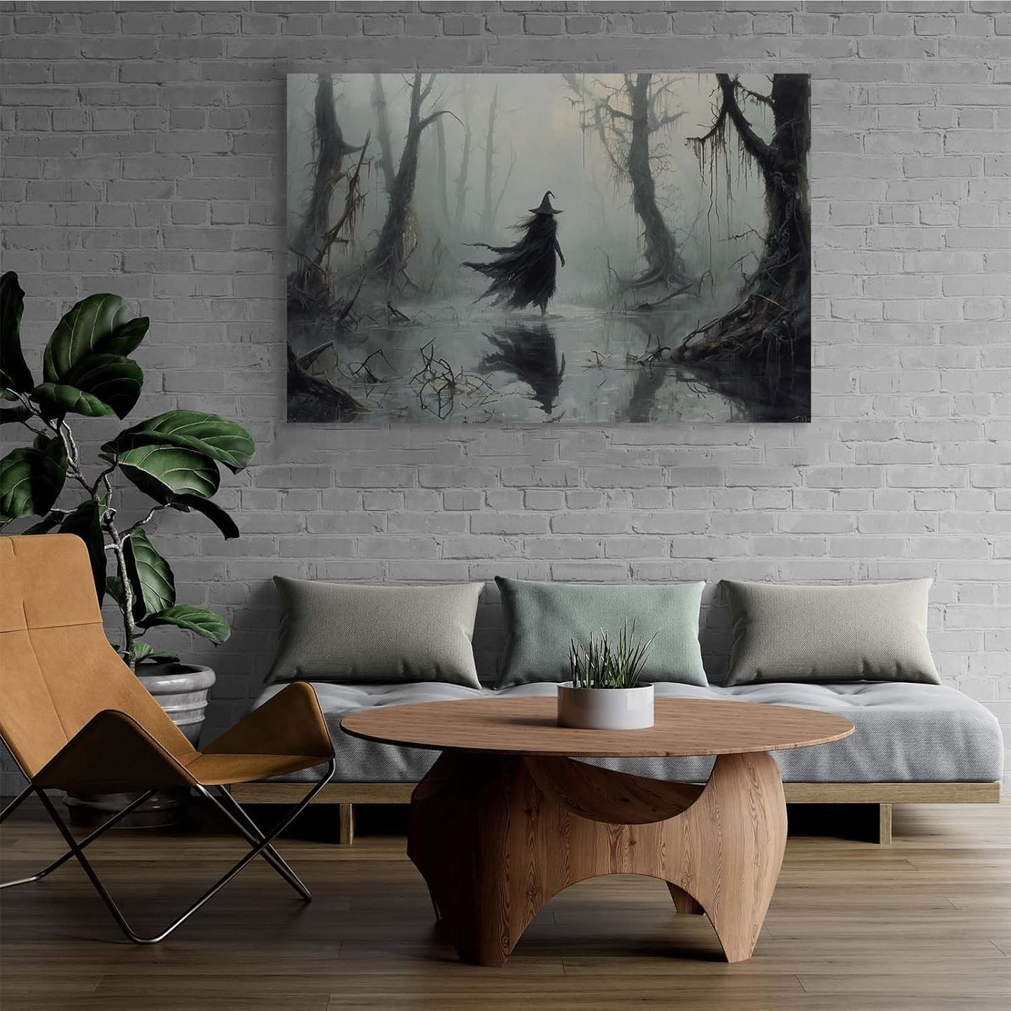 JFHCQJPK Vintage rustic swamp witch poster dark moody wall art gothic horror season halloween print for home decor retro dark moody painting12x16in Frameless