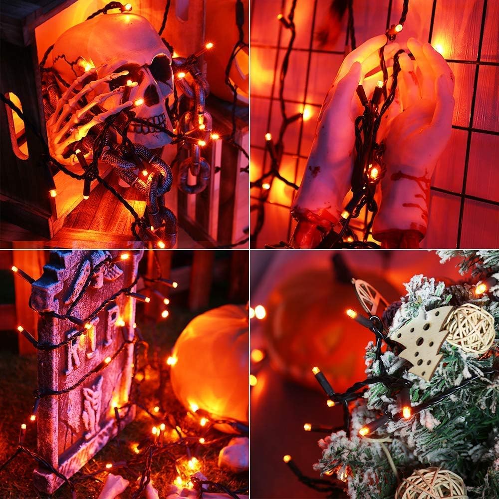 Brizled Orange Halloween Lights, 33ft 100 LED 5mm Wide Angle Orange Halloween String Lights, 120V UL Certified Connectable Mini Amber Light String for Tree Party Home Indoor Outdoor Decor, Black Wire